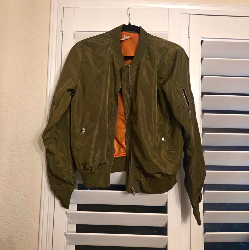 Women Wet Seal Green Bomber Jacket Size S Zip Front Lined Band Co